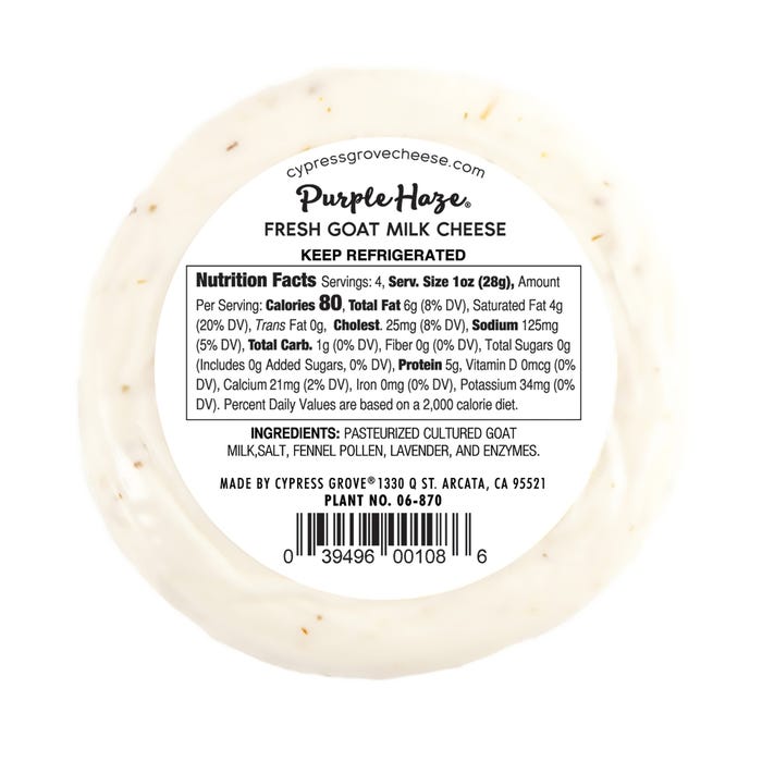 Cypress Grove | Purple Haze Fresh Goat Cheese with Lavender and Fennel, 4 oz