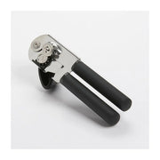 OXO Soft-Handled Can Opener with black handles, featuring a stainless steel cutting wheel and built-in bottle opener, designed for ease and comfort.