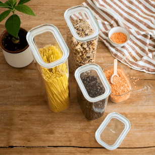 Pebbly | Square Glass Canister Bamboo Lid 2.3Qt