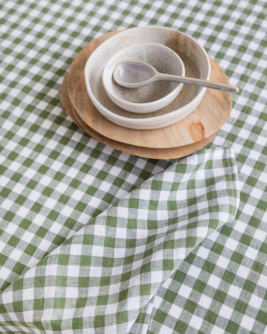 MagicLinen | Linen tablecloth in Forest green gingham : 59x59" / 150x150 cm