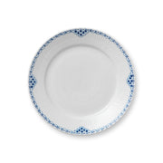 Royal Copenhagen | Princess Plate, 22cm: A round, white porcelain plate with a cobalt-blue scallop and dot band, featuring a subtle rib-patterned glaze.