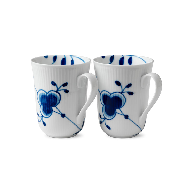 Royal Copenhagen | Blue Mega Cups, Set of 2, showcasing hand-painted cobalt-blue floral motifs on white porcelain, ideal for enhancing any tea or coffee experience.