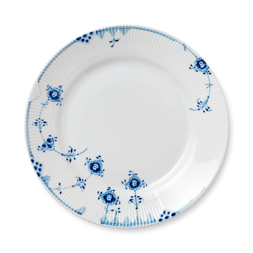 Royal Copenhagen | Blue Elements Plate, 28cm: White porcelain plate with blue floral pattern and fluted texture, ideal for dining or serving, enhancing any kitchen collection.