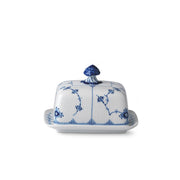 Royal Copenhagen | Blue Fluted Plain Butter Dish with classic floral pattern, featuring a domed lid and mushroom-shaped knob, perfect for elegant table settings.