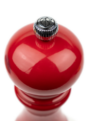 Peugeot | Paris Chef u'Select Passion Red Pepper Mill, 9 inches, featuring a glossy wood body and chrome knob with lion-crest emblem, ideal for precise spice grinding.