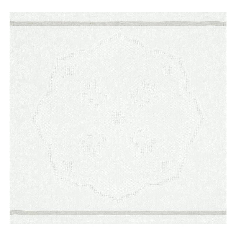 Le Jacquard Francais | Armoiries Linen Napkin, Offwhite, featuring a subtle mandala floral motif and elegant stripes, embodying refined French craftsmanship. Perfect for sophisticated table settings.