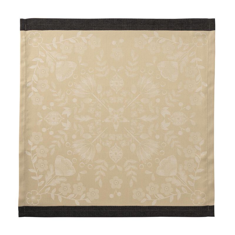 Le Jacquard Francais | Féerie Napkin, Yellow features a woven floral motif with charcoal edges, embodying festive charm and traditional elegance for your holiday table.