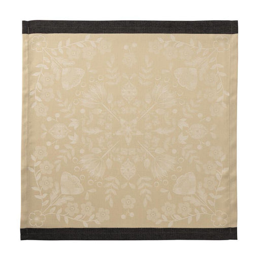 Le Jacquard Francais | Féerie Napkin, Yellow features a woven floral motif with charcoal edges, embodying festive charm and traditional elegance for your holiday table.
