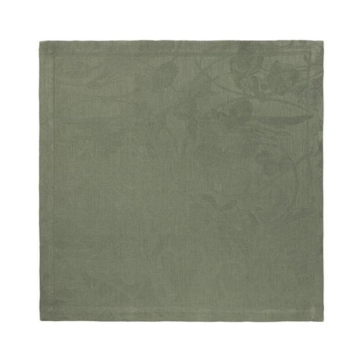 Le Jacquard Francais Tivoli Napkin, Green: Elegant olive-green linen napkin with a subtle woven pattern and mitered corners, perfect for sophisticated dining settings.