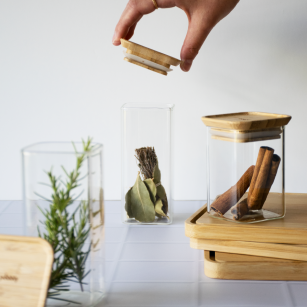 Pebbly | Square Glass Canisters Bamboo Lid 2-Pack 0.34Qt