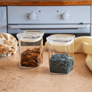 Pebbly | Square Glass Canisters Bamboo Lid 2-Pack 0.34Qt
