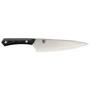 Shun | Narukami 8 Chef's Knife with a slender stainless-steel blade, hammered finish, and dark pakkawood handle, designed for professional performance and balance.