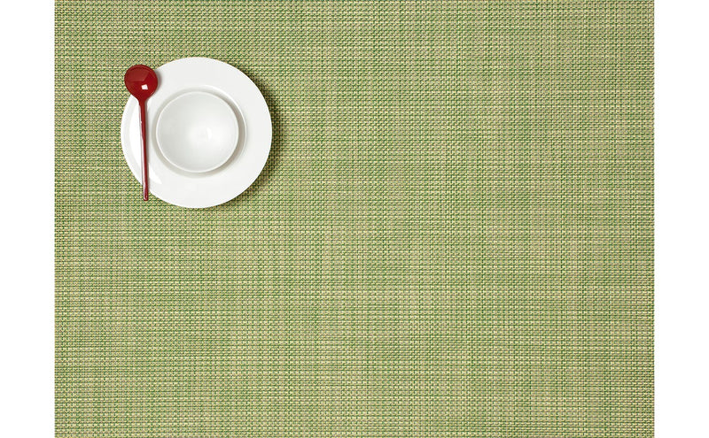 Chilewich | Mini Basketweave Rectangle Placemats - Dill, featuring a refined texture, shown with a spoon on a plate, enhancing dining elegance.