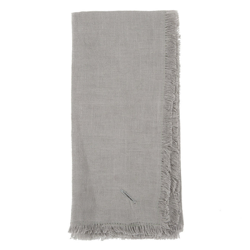 Linen Frayed Edge Napkins, Dove, Set of 4, neatly folded with fringed edges, showcasing their simplicity and durability for everyday dining.