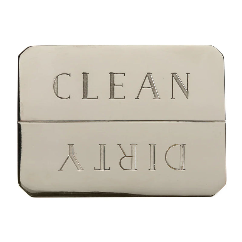 Sir|Madam Nickel Clean/Dirty Dishwasher Magnet, a flip-style metal sign indicating dishwasher status, enhancing kitchen organization with elegance and practicality.