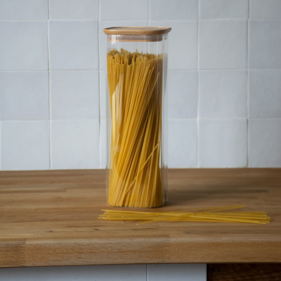 Pebbly | Square Glass Canister Bamboo Lid with Measuring Spoon