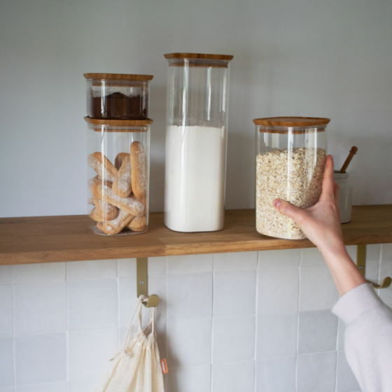 Pebbly | Square Glass Canisters Bamboo Lid 2-Pack 0.34Qt