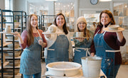 Farmhouse Pottery artisan wheel-throwing bowls at Woodstock Vermont studio