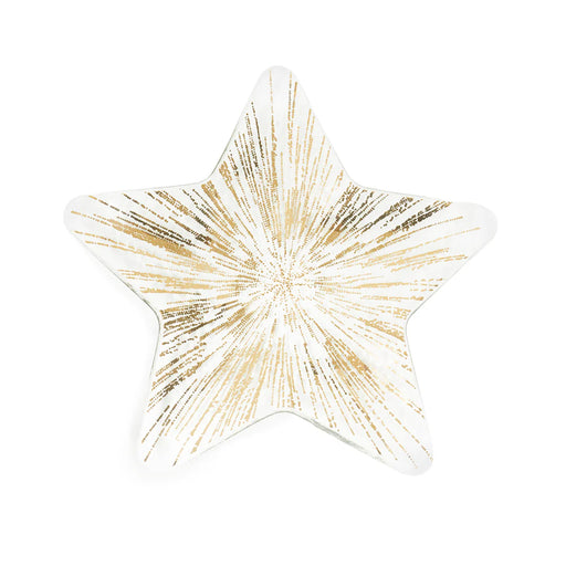 Annieglass | Starburst Gold Star plate with gold radiating lines and 24k gold rim, showcasing craftsmanship for elegant table settings or gifting.