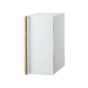 Yamazaki Home Bread Box, Vertical, Steel + Wood: Minimalist white cabinet with wooden handle, ideal for keeping bread fresh and organized in modern kitchens.
