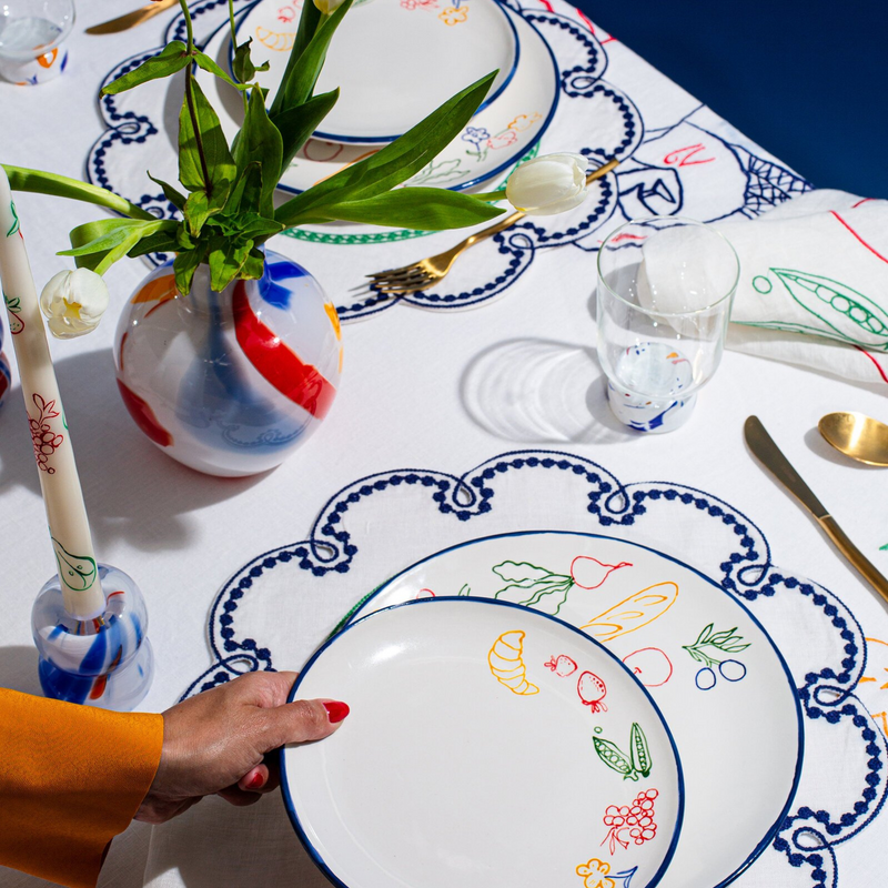 Misette | Fête Embroidered Linen Placemats in Blue/Green