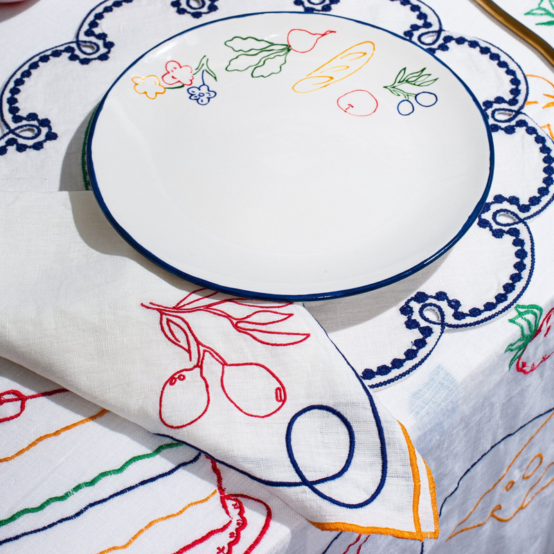 Misette | Fête Embroidered Linen Placemats in Blue/Green