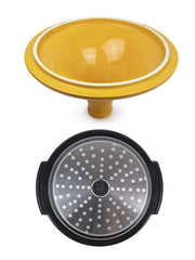 Peugeot | Appolia Atlas Tagine, Saffron Yellow, featuring a wide-mouth funnel and stainless-steel heat diffuser, ideal for versatile and eco-friendly cooking.