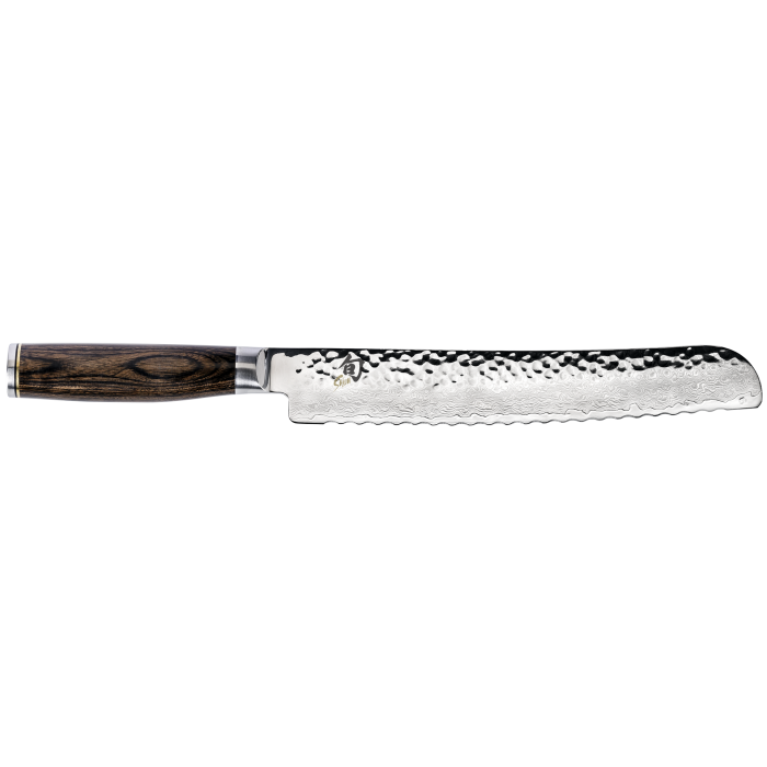 Shun | Premier Knife Series - Premier Combination Honing Steel - Walnut: Japanese-style yanagiba knife with hammered damascus blade and dark wood handle, ideal for precise slicing of sashimi and sushi.