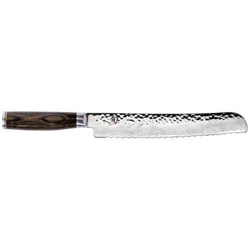 Shun | Premier Knife Series - Premier Combination Honing Steel - Walnut: Japanese-style yanagiba knife with hammered damascus blade and dark wood handle, ideal for precise slicing of sashimi and sushi.