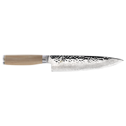 Shun Premier Knife Series - Gyuto chef’s knife with hammered stainless-steel blade and light wood handle, ideal for versatile kitchen tasks.