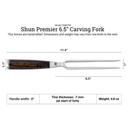 Shun | Premier Carving Set Walnut, 2-Piece features a stainless-steel fork with a wooden handle, ideal for stabilizing meats while slicing with precision.