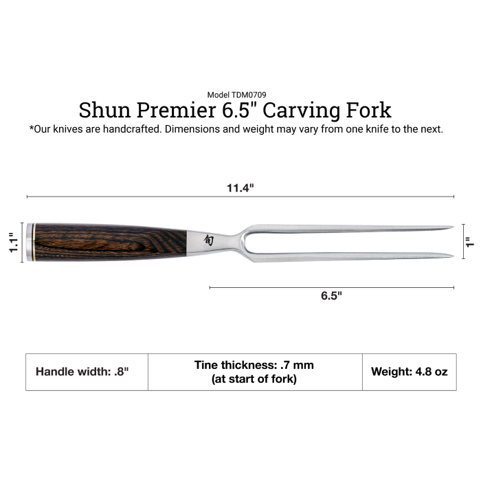 Shun | Premier Carving Set Walnut, 2-Piece features a stainless-steel fork with a wooden handle, ideal for stabilizing meats while slicing with precision.