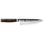 Shun Premier Knife Series - Premier Combination Honing Steel with hammered blade, Damascus edge, dark wooden handle, ideal for precision and durability in the kitchen.
