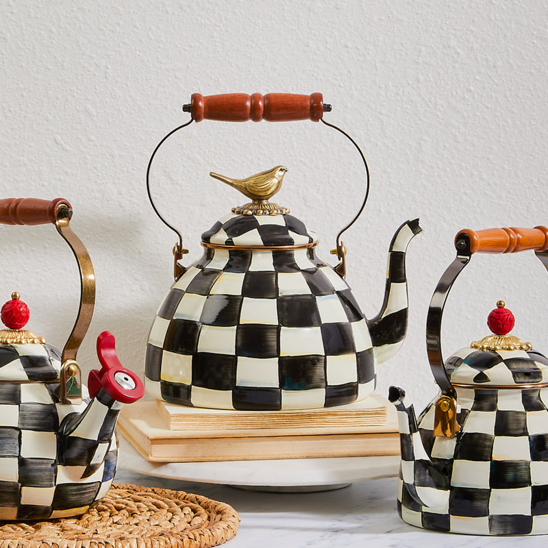 MacKenzie Childs | Courtly Check with Bird Tea Kettle, 3 QT.