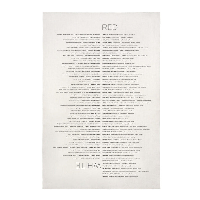 Sir|Madam | Linen Tea Towels, Wine Varietals, showcasing red and white wine regions and grape details, perfect for drying delicate kitchenware.