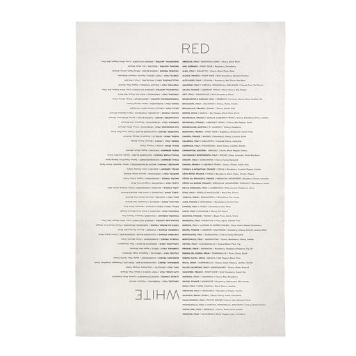 Sir|Madam | Linen Tea Towels, Wine Varietals, showcasing red and white wine regions and grape details, perfect for drying delicate kitchenware.