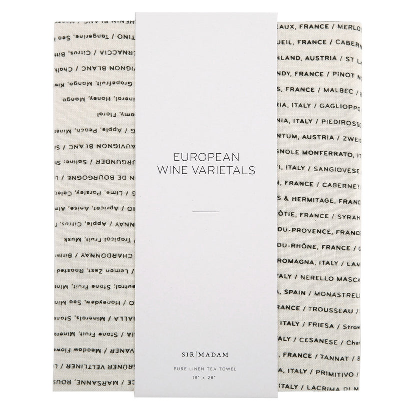 Linen Tea Towels, Wine Varietals