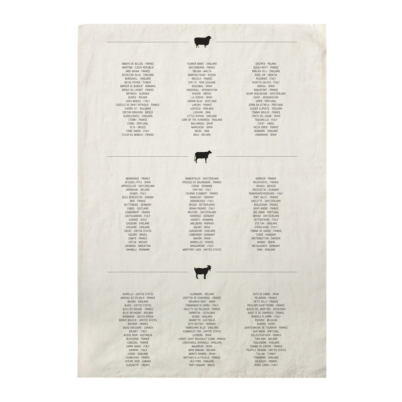 Sir|Madam Linen Tea Towels, Cheese features a minimalist cheese list by milk type, ideal for drying delicate kitchenware.