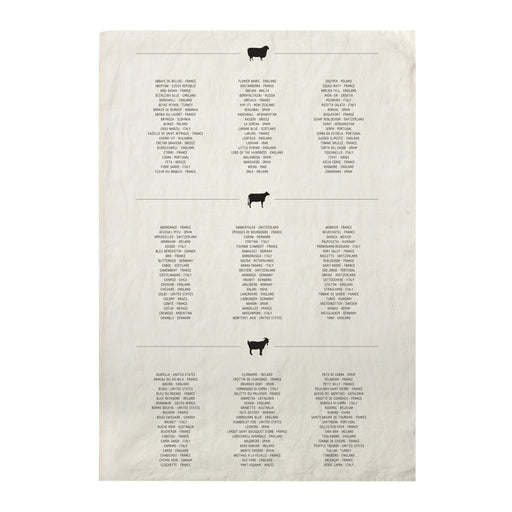 Sir|Madam Linen Tea Towels, Cheese features a minimalist cheese list by milk type, ideal for drying delicate kitchenware.