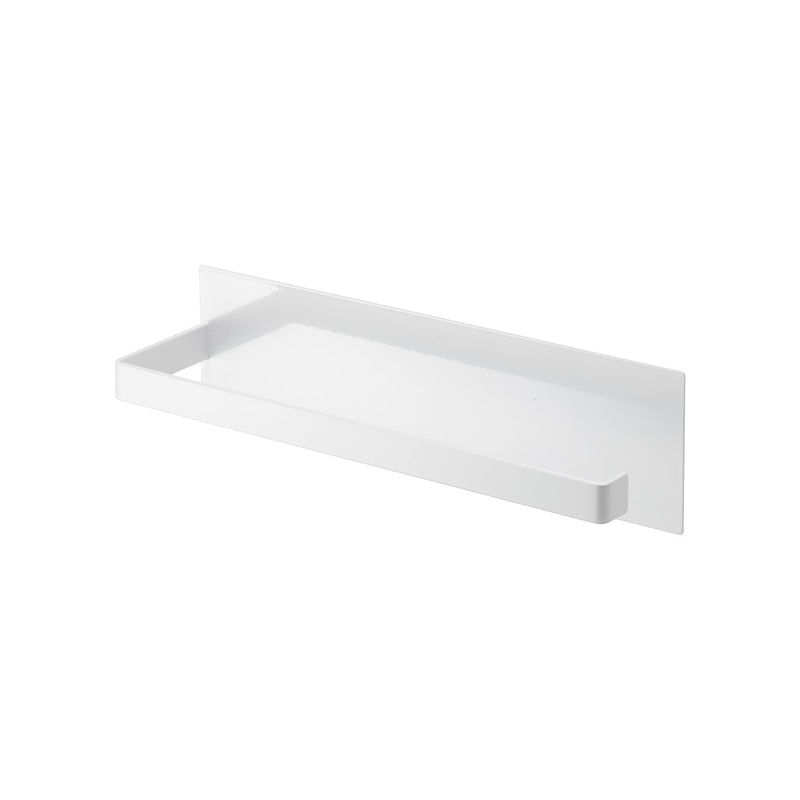 Yamazaki Home Magnetic Steel Paper Towel Holder, White, wall-mounted with a low front lip, perfect for organizing kitchen spaces with style and efficiency.