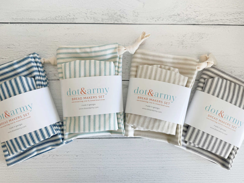 Dot and Army | Bread Makers Set in Ticking Stripes, Blue