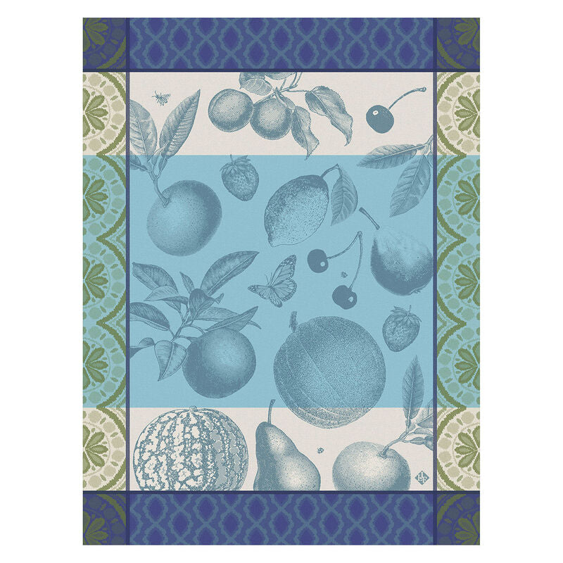 Le Jacquard Français | Arriere Pays Tea Towel featuring vintage botanical fruit engravings and geometric borders, capturing Provence's market charm; durable 60x80cm, perfect for kitchen decor.