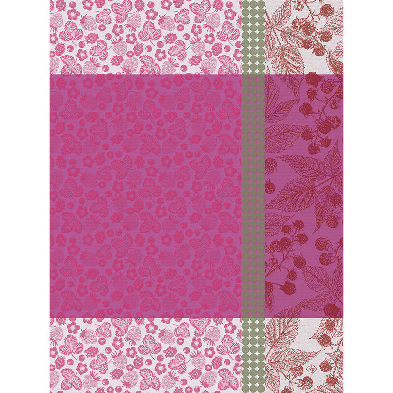 Le Jacquard Français | Cueillette D'Été Tea Towel, Pink features a vibrant berry-themed pattern, perfect for adding a cheerful touch to your kitchen decor.