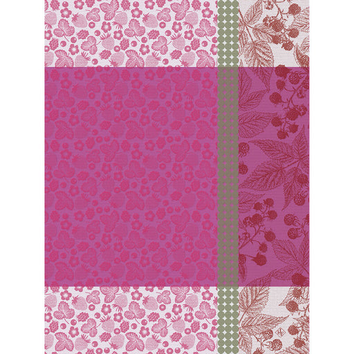 Le Jacquard Français | Cueillette D'Été Tea Towel, Pink features a vibrant berry-themed pattern, perfect for adding a cheerful touch to your kitchen decor.