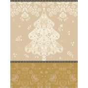 Le Jacquard Français | Féerie Tea Towel, Yellow: Folk-art design with scalloped Christmas tree and floral motifs, perfect for adding festive charm to your kitchen.