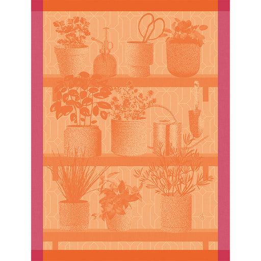 Le Jacquard Français | Herbes Fraiches Tea Towel, Orange: Illustrated tea towel with potted herbs and tools, enhancing kitchen decor with a nod to culinary essentials.