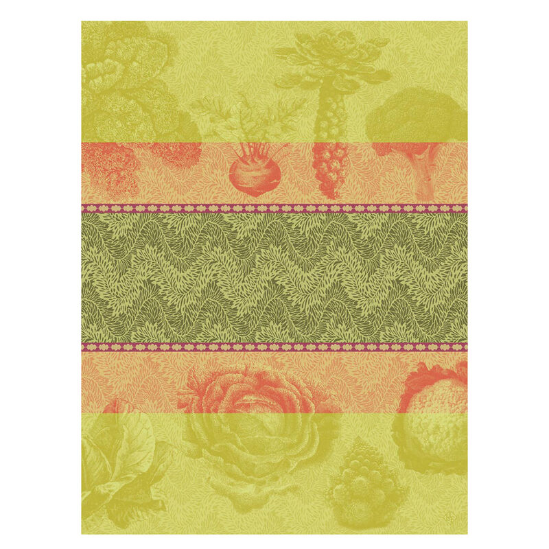 Le Jacquard Français Jardin Des Choux Tea Towel with botanical and geometric patterns, showcasing intricate jacquard weaving, perfect for enhancing kitchen elegance.