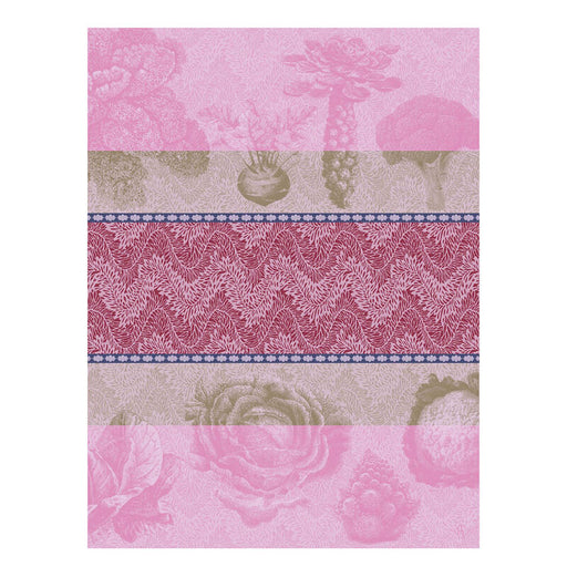 Le Jacquard Francais | Jardin Des Choux Tea Towel, Pink: A decorative textile with botanical and geometric patterns, ideal for adding elegance to your kitchen decor.