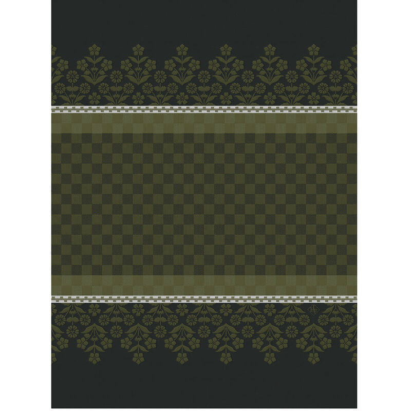 Le Jacquard Français | Lulu Lucien Tea Towel features a checkerboard pattern with floral-vine borders, embodying a retro 1950s design, ideal for stylish kitchen decor.