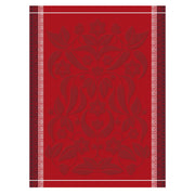 Le Jacquard Français | Piments Tea Towel featuring a red tone-on-tone damask floral pattern, ideal for adding a touch of Art Nouveau elegance to your kitchen.
